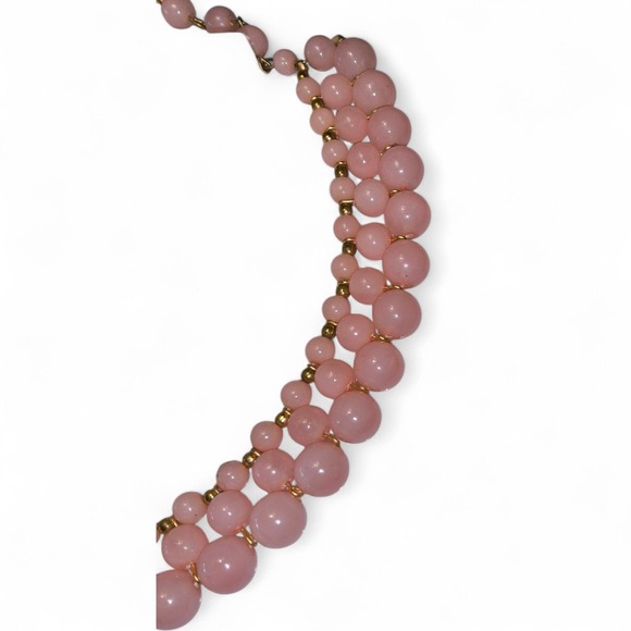 Vintage Pink Beaded Necklace Floral Cluster Gold Tone Haskell Style Hand Wired - Picture 6 of 10